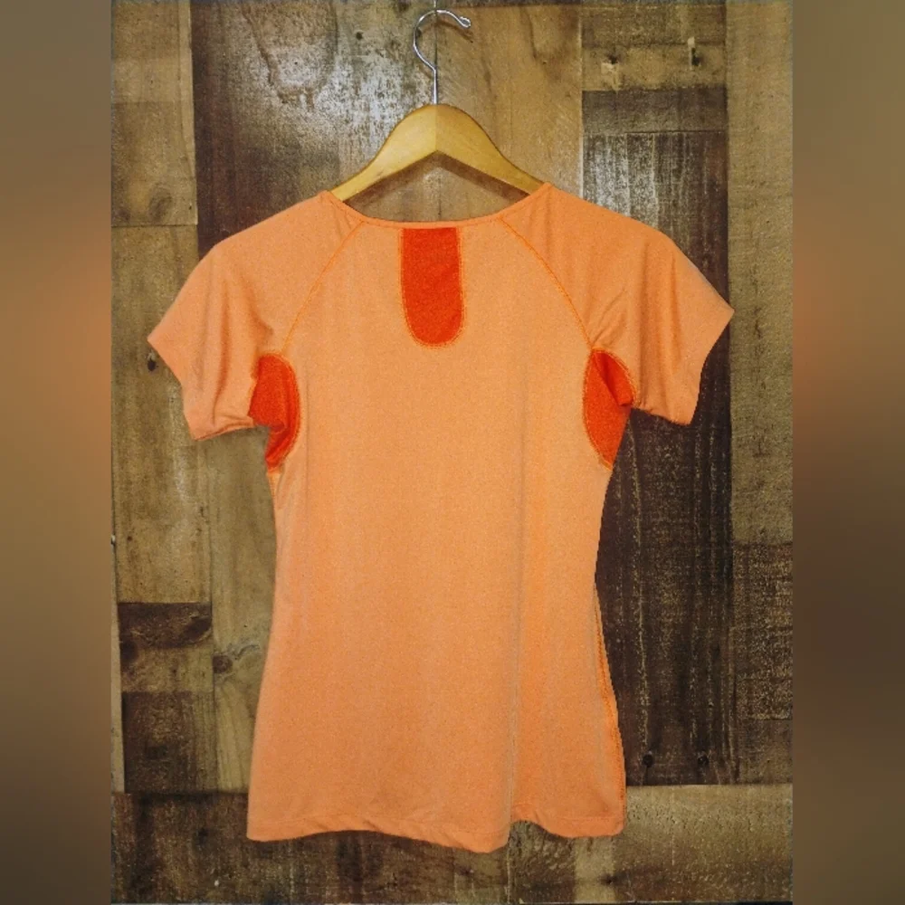 Eddie Bauer Orange Stretch Athletic Short Sleeve Shirt Top Small Work Out Tee - Picture 5 of 6